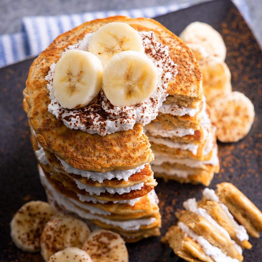 A dish of Cappuccino Protein Pancakes