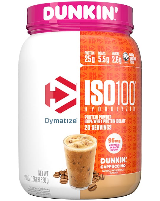 A single tub of Dymatize ISO100 Dunkin Mocha