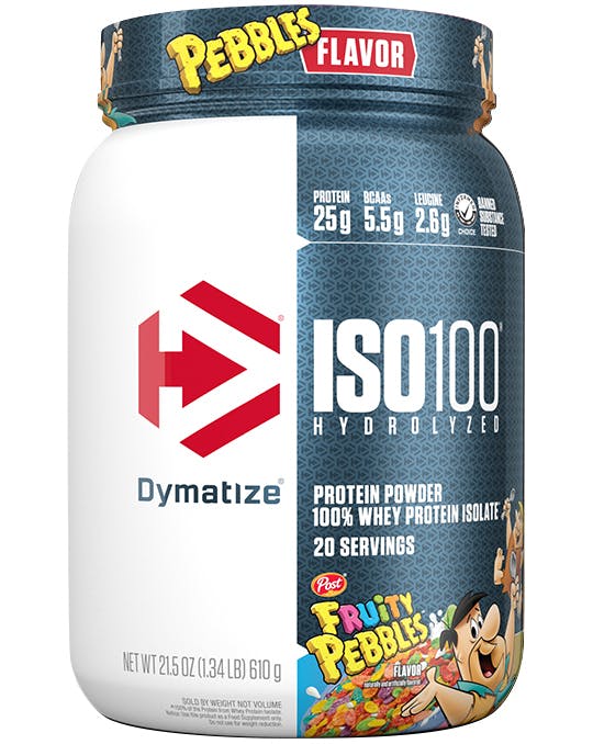 A single tub of Dymatize ISO100 Fruity Pebbles