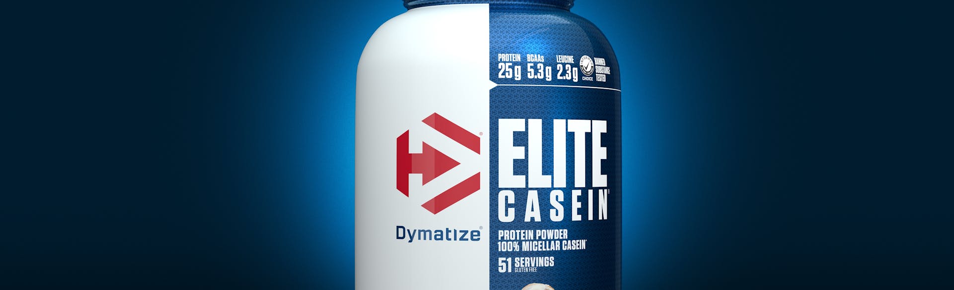 A single tub of Dymatize Elite Casein Cinnamon Bun