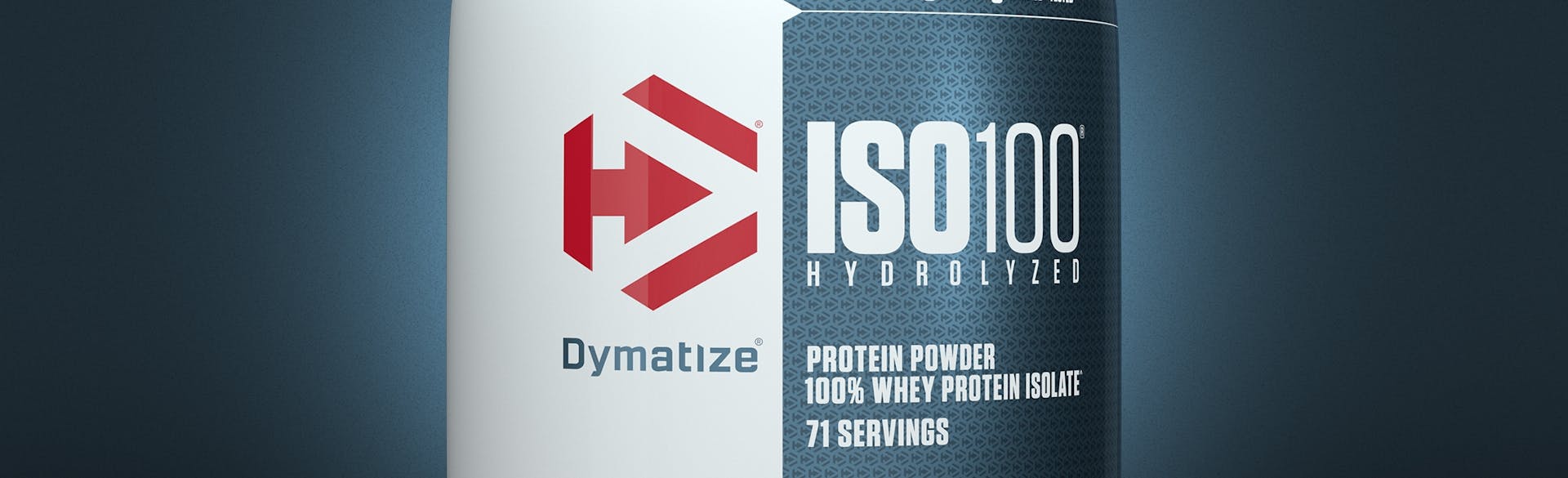 A single tub of Dymatize ISO100 Powder.